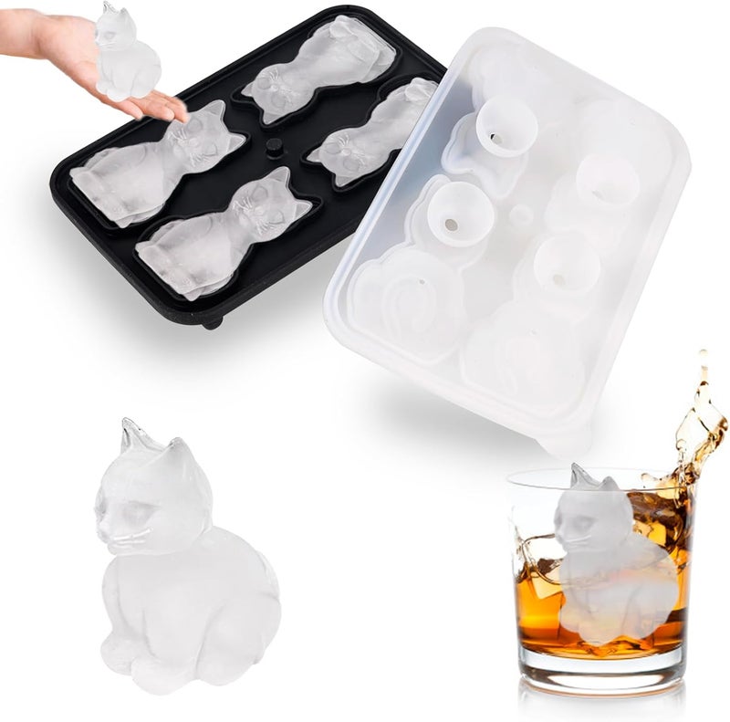 Nerien Cat Ice Cube Tray Mold - 3D Cat Shape Ice Cube Trays, Cute Ice Cube Molds for Whiskey Bourbon, 4-Hole Large Fun Shapes Ice Cube Trays, Funny Cat Gifts for Cat Lovers Women Men - Image 1